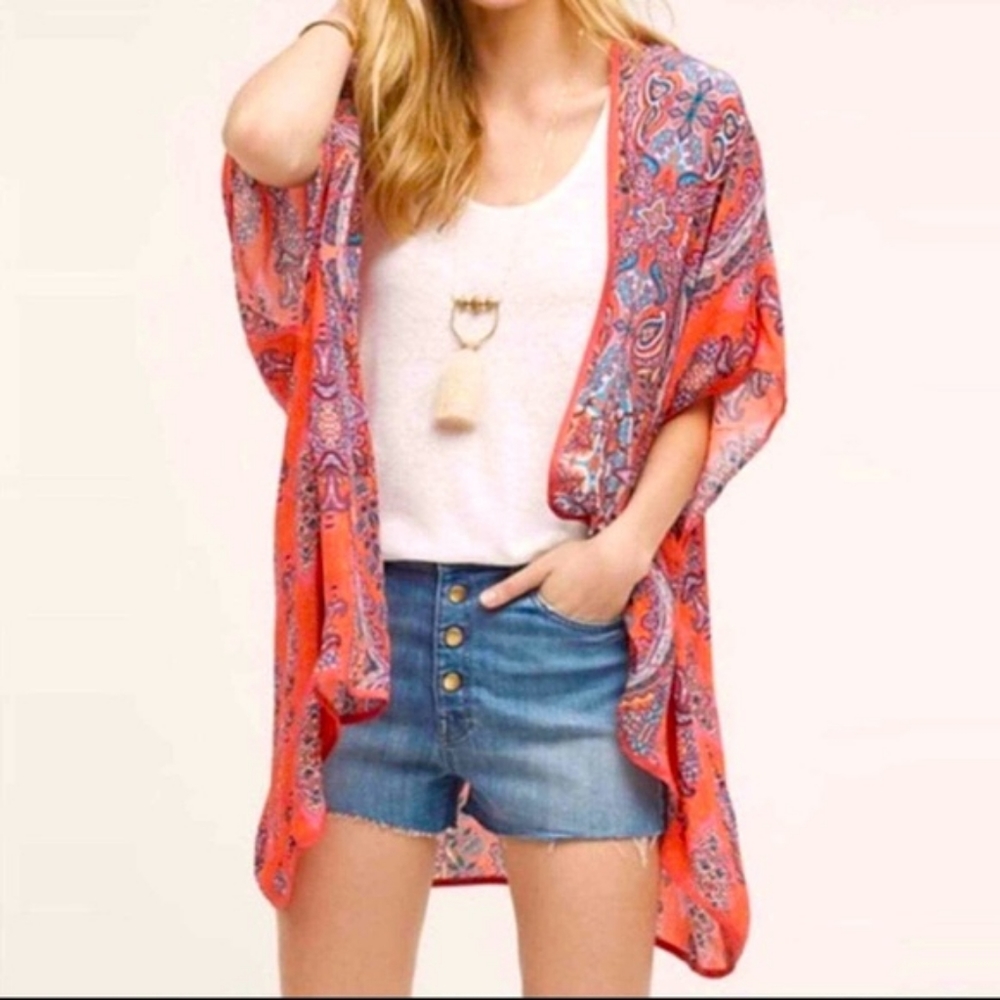 Feathers By Tolani Floral Paisley Kimono Os.